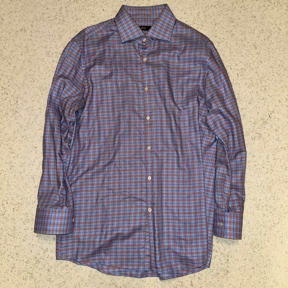 Boss Blue and Red Plaid Casual Shirt
